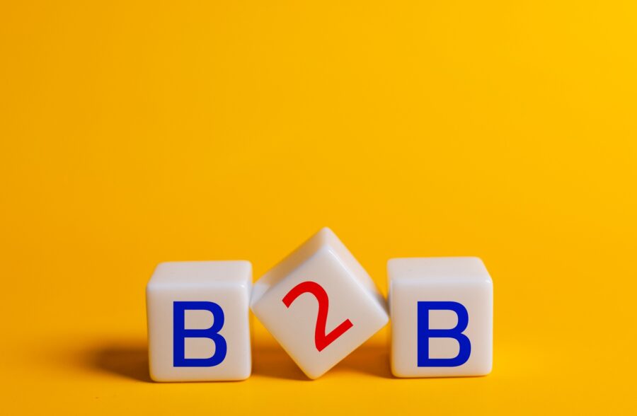 Concept of B2B, cubes with the abbreviation B2B, business and financial concept, B2B marketing.